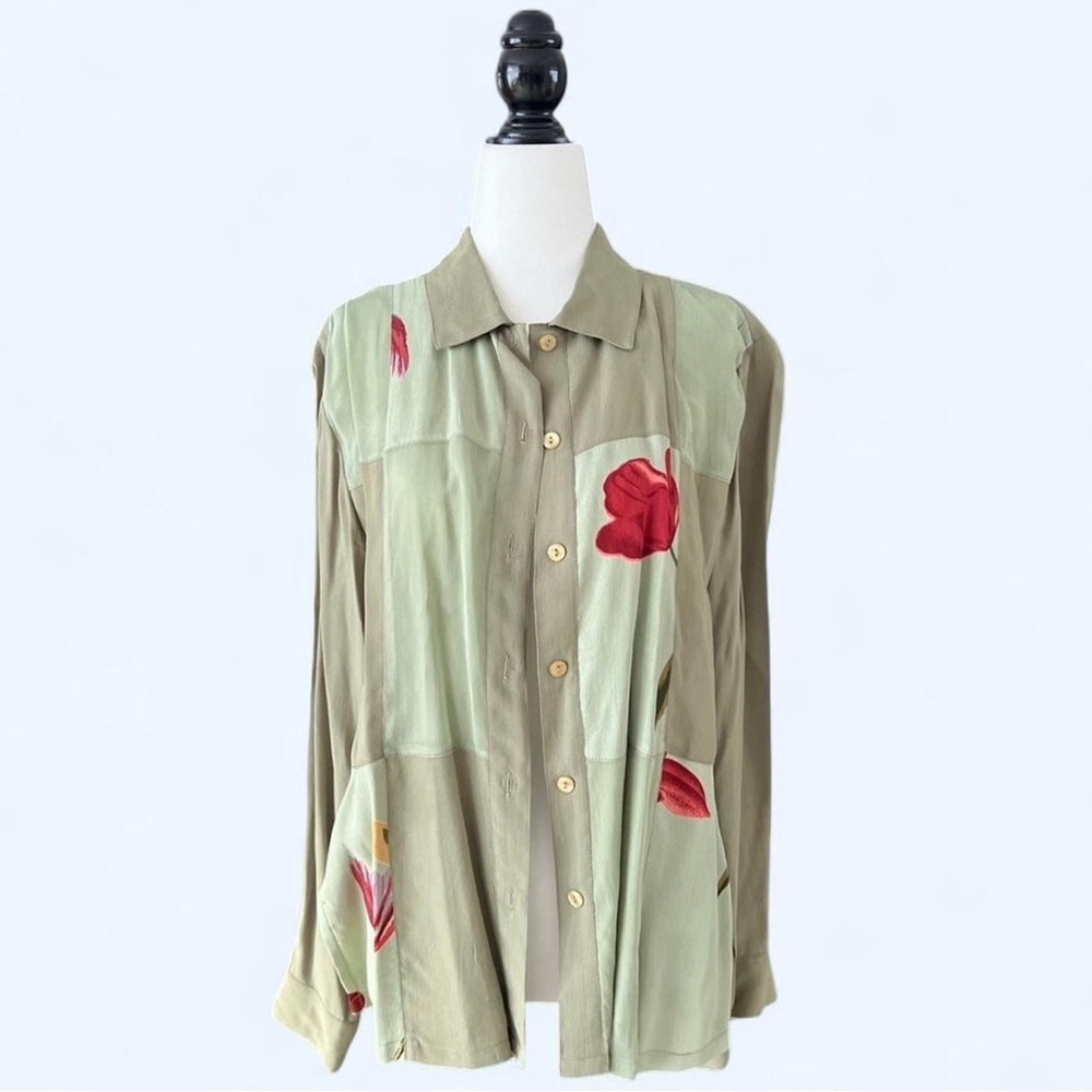 Vintage Fashion Village Green Patchwork Floral Button-Up Shirt Cottagecore M
